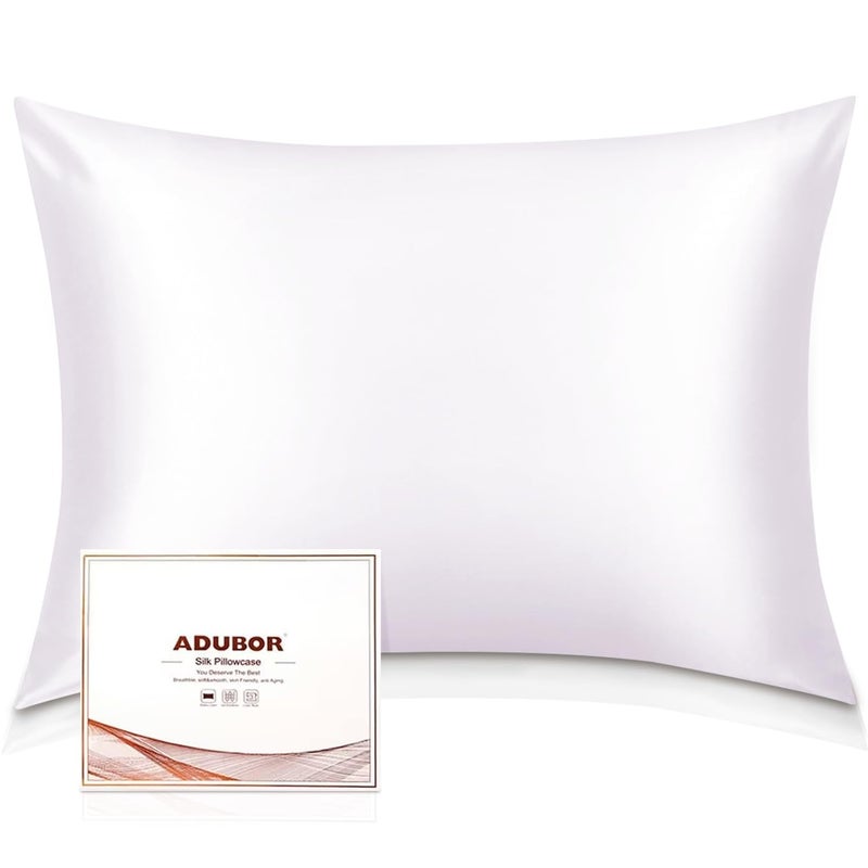 Adubor 100% Silk Pillowcase - Mulberry Silk Pillow Cases, 23 Momme 6A Grade Fibers, Silk Pillow Case for Hair and Skin Health, with Hidden Zipper (Queen 20''x30'', White, 1PC) - Image 1
