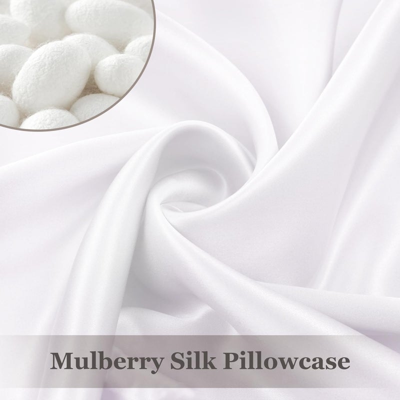 Adubor 100% Silk Pillowcase - Mulberry Silk Pillow Cases, 23 Momme 6A Grade Fibers, Silk Pillow Case for Hair and Skin Health, with Hidden Zipper (Queen 20''x30'', White, 1PC) - Image 3