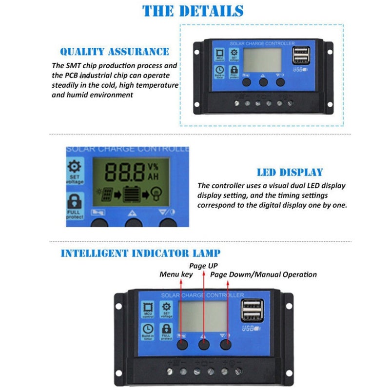 30A Solar Charge Controller 12V/24V Automatic Identification LED Display PWM Solar Battery Charge Controller - Image 4