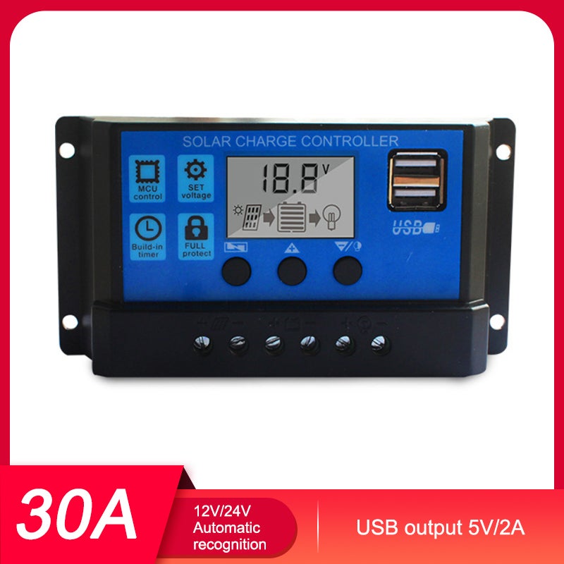 30A Solar Charge Controller 12V/24V Automatic Identification LED Display PWM Solar Battery Charge Controller - Image 1