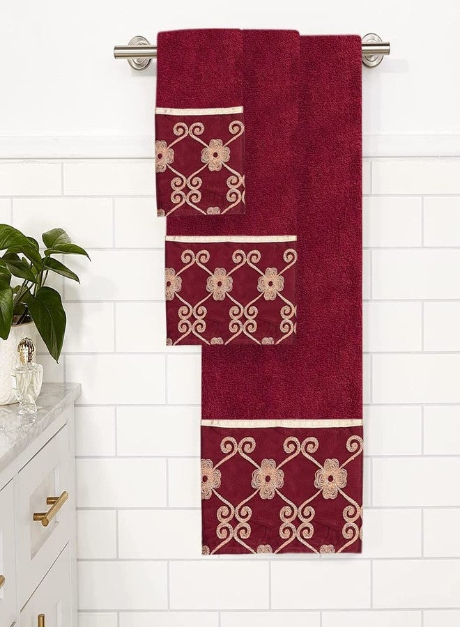 Popular Bath منشفة حمام شعبية، مجموعة فليغانت روزا، 21" × 12"، بورغندي/ذهبي - Image 2