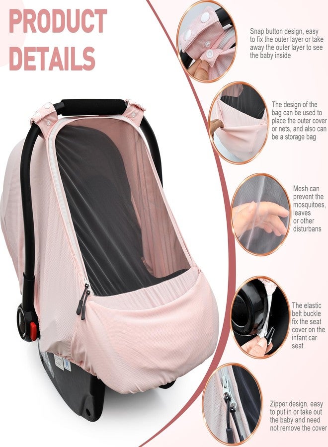 beatoutou Baby Car Seat Cover,Sunproof Car Seat Canopy for Babies, Extra Large Mesh Window Baby Car Seat Sun Shade Cover, Infant Carseat Covers for Summer/Autumn Use(Pink) - Image 4