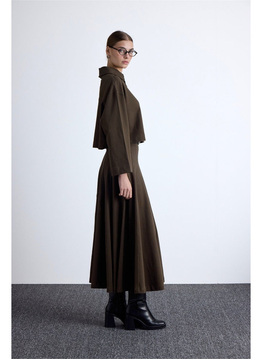 Manuka - Premium Knitted Flounce Skirt Khaki - Image 1