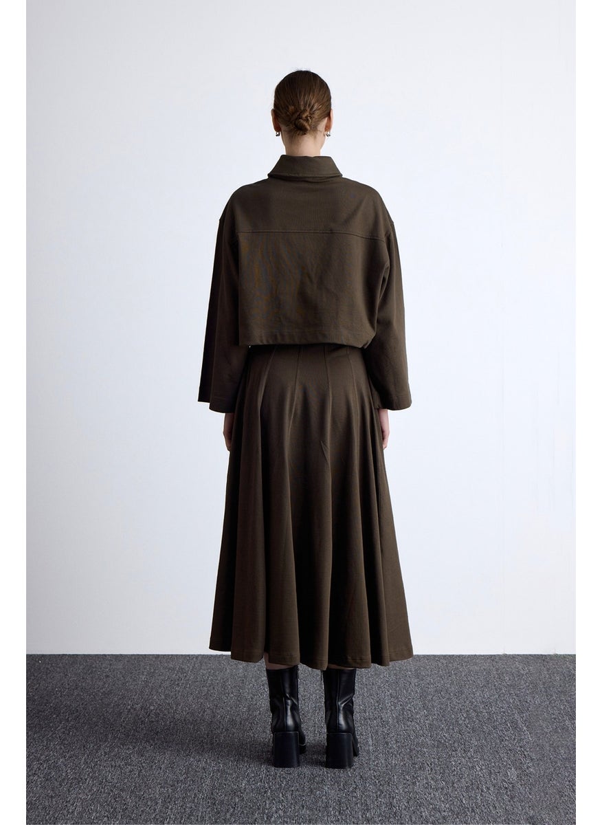 Manuka - Premium Knitted Flounce Skirt Khaki - Image 1
