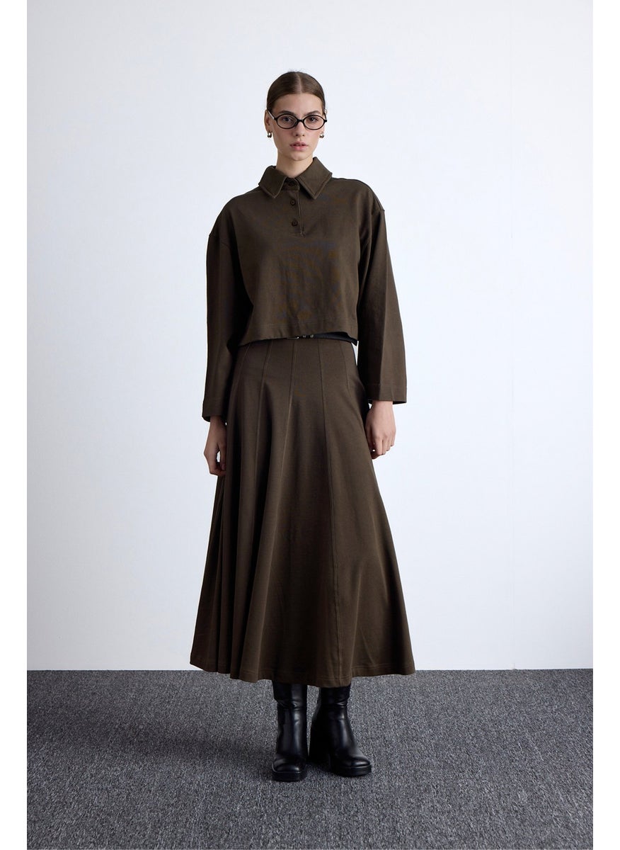 Manuka - Premium Knitted Flounce Skirt Khaki - Image 1