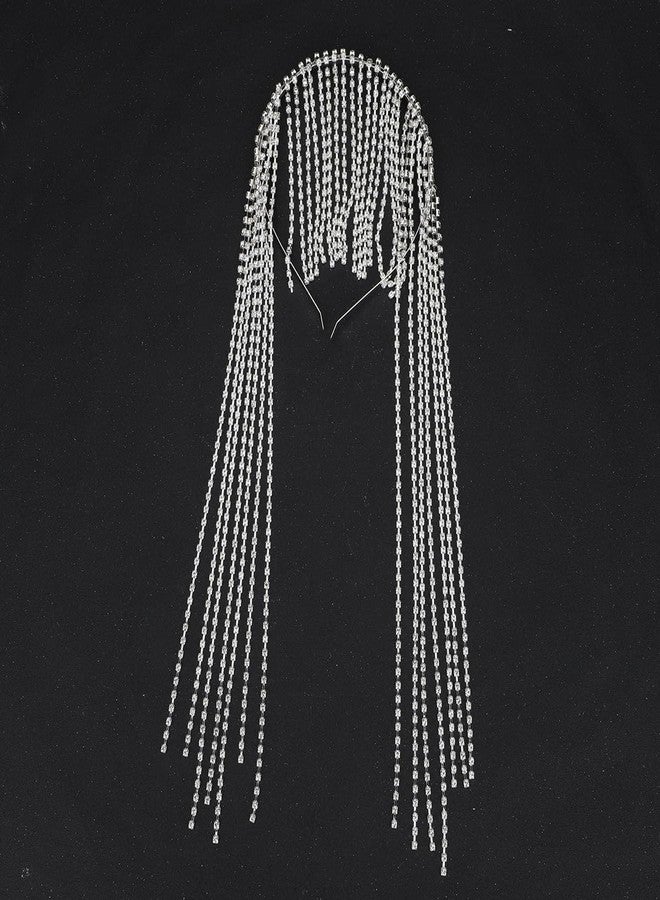 Xerling Rhinestones Tassel Cap Headband 1920s Flapper Fringe Head Chain Bridal Hair Band Silver Crystal Cleopatra Head Jewelry for Women - Image 2