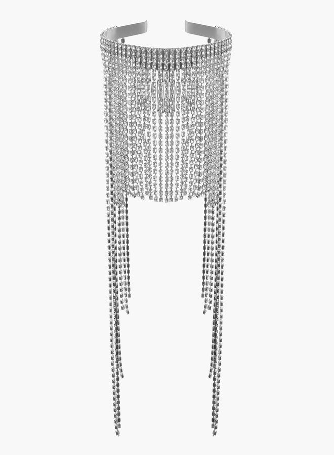 Xerling Rhinestones Tassel Cap Headband 1920s Flapper Fringe Head Chain Bridal Hair Band Silver Crystal Cleopatra Head Jewelry for Women - Image 5