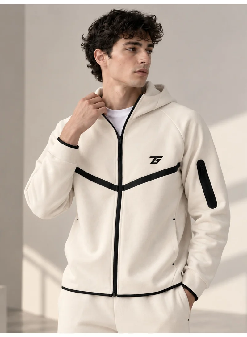 تي جي تي Men's Full-Zip Hoodie Jacket – Tech Fleece Sweatshirt with Contrast Piping