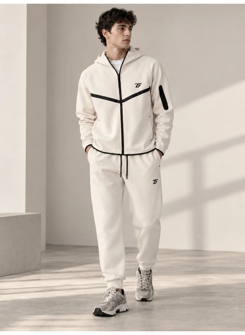 T G T THE GOOD THINGS Men's Full-Zip Hoodie Jacket – Tech Fleece Sweatshirt with Contrast Piping