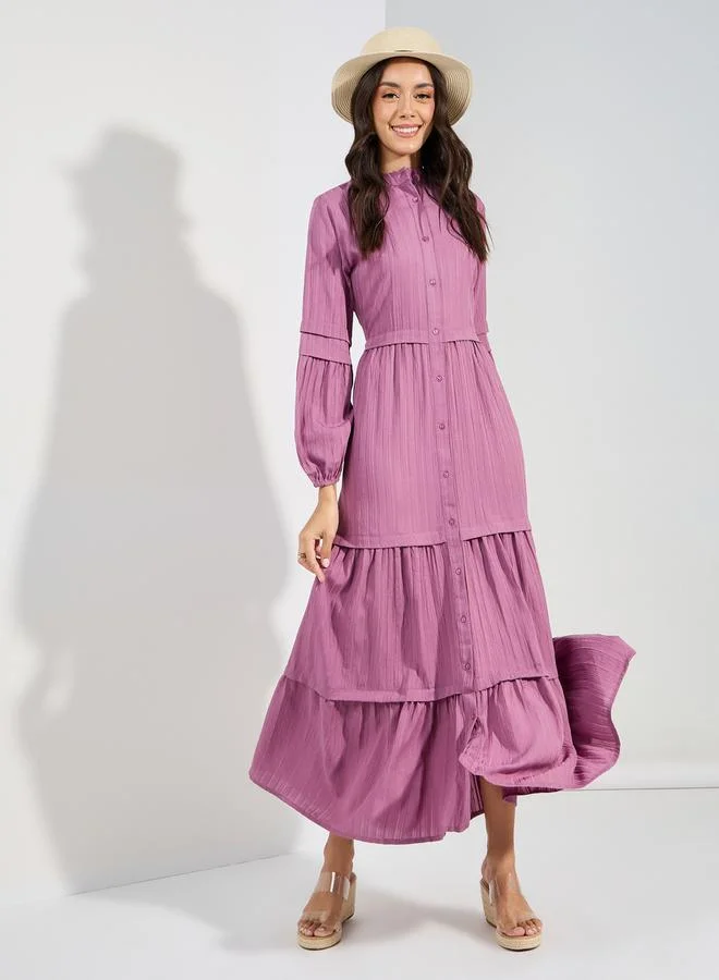 ستايلي Front Button Detail Textured Maxi Dress