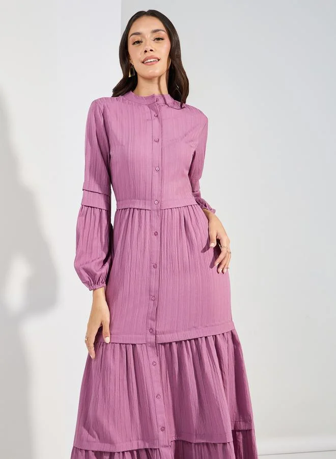 ستايلي Front Button Detail Textured Maxi Dress