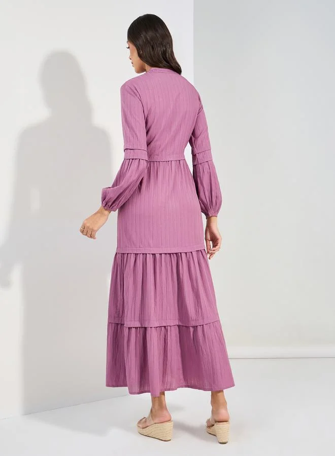ستايلي Front Button Detail Textured Maxi Dress