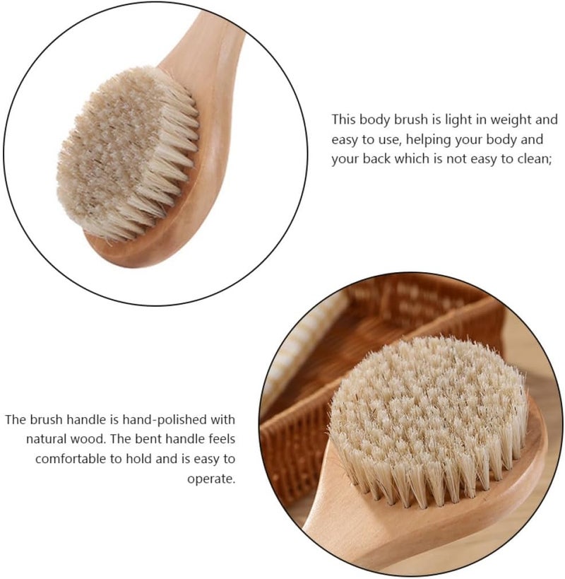FAVOMOTO 2pcs Bathing Body Brushes Round Boar Bristles, 25x8cm and 20x8cm Exfoliating Shower Back Scrubbers for Wet and Dry Skin Cleaning - Image 5