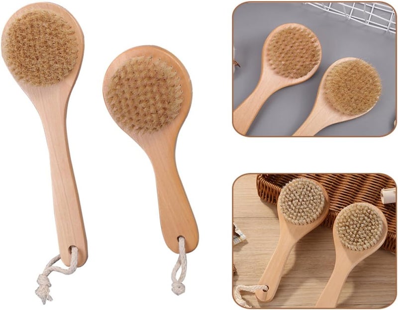 FAVOMOTO 2pcs Bathing Body Brushes Round Boar Bristles, 25x8cm and 20x8cm Exfoliating Shower Back Scrubbers for Wet and Dry Skin Cleaning - Image 4
