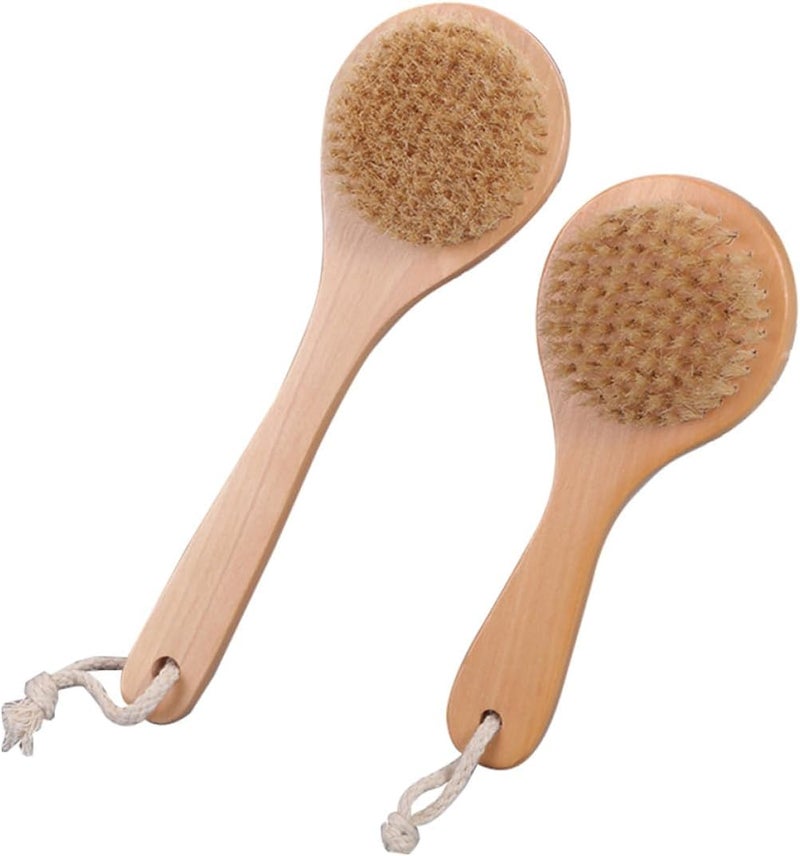 FAVOMOTO 2pcs Bathing Body Brushes Round Boar Bristles, 25x8cm and 20x8cm Exfoliating Shower Back Scrubbers for Wet and Dry Skin Cleaning - Image 1