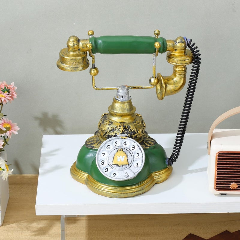 EXCEART Retro Style Vintage Corded Telephone Ornament Resin Craft 7.5 Inch Decorative Phone for Home Office - Image 3