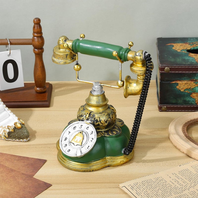 EXCEART Retro Style Vintage Corded Telephone Ornament Resin Craft 7.5 Inch Decorative Phone for Home Office - Image 2