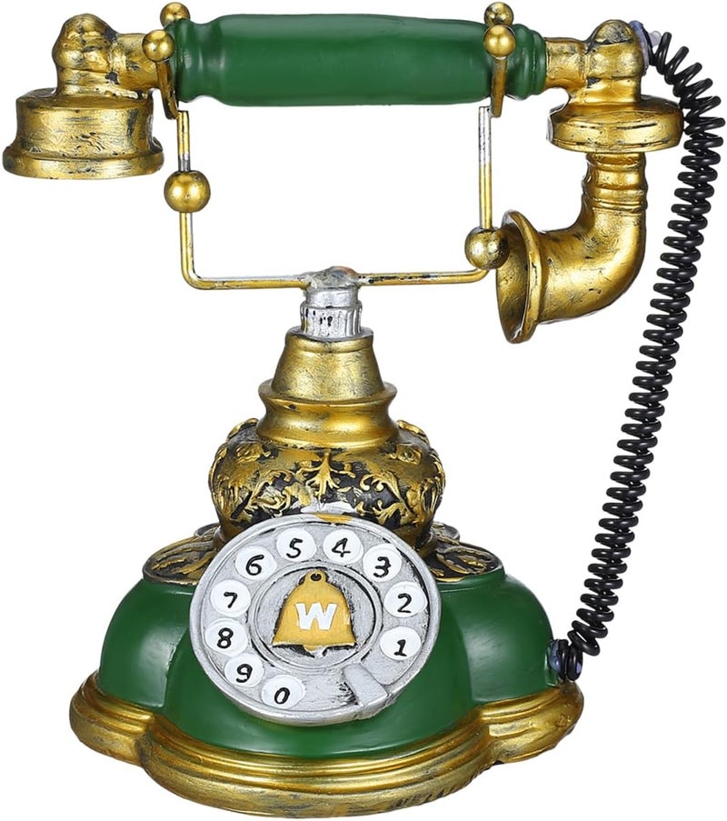 EXCEART Retro Style Vintage Corded Telephone Ornament Resin Craft 7.5 Inch Decorative Phone for Home Office - Image 1