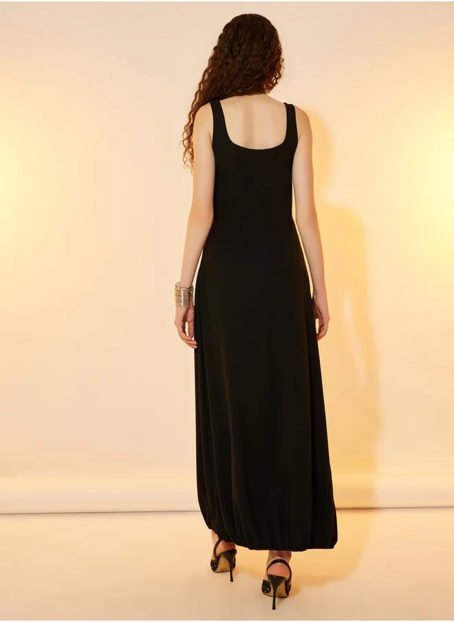 Take Two Square Neck Elasticated Hem A-Line Maxi Dress