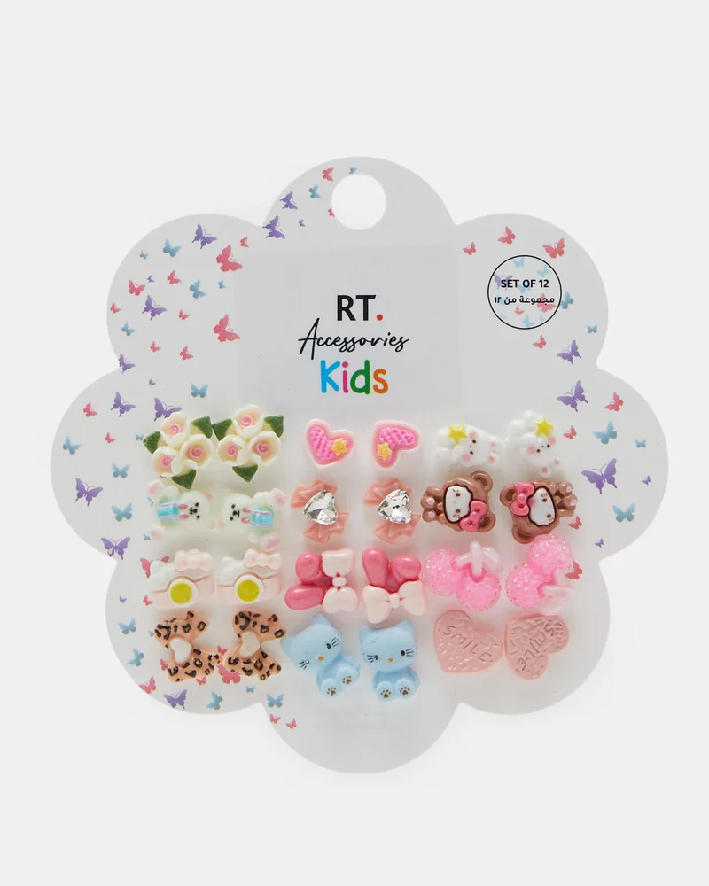 REDTAG Girls Assorted Embellished Studs (12 Pairs)