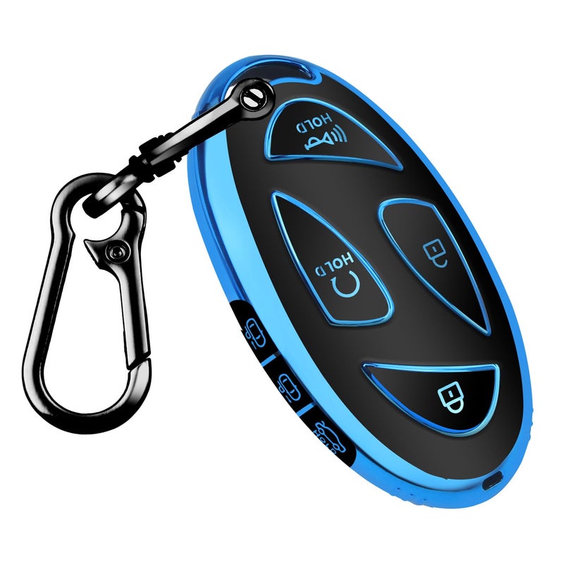 QBUC for Hyundai Kona Key Fob Cover Hyundai Ioniq 6 Key Case for Hyundai Grandeur GN7 KONA Elanrtra Sonata Tucson 2023 2024 2025 Santa Fe Limited Smart Key Protector with KeychainBlue 7 Buttons