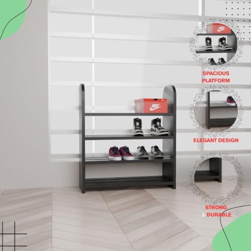 flux Elegance 4-Tier Shoe Rack, Black, Particle Board with Laminate Finish, Multipurpose Storage Organizer, 50x20x60 cm, Durable & Eco-Friendly Wooden Shelf for Shoes and More - Image 4