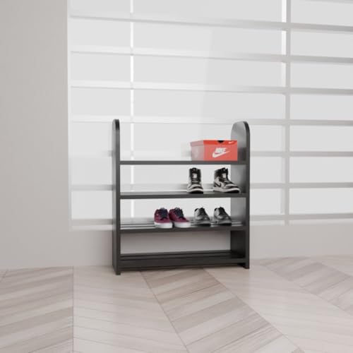 flux Elegance 4-Tier Shoe Rack, Black, Particle Board with Laminate Finish, Multipurpose Storage Organizer, 50x20x60 cm, Durable & Eco-Friendly Wooden Shelf for Shoes and More - Image 1
