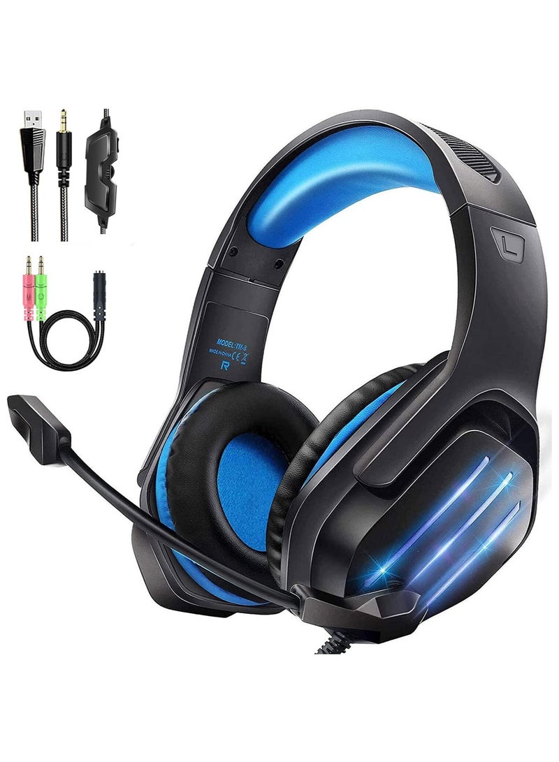 TM8 Gaming Headset, 7.1 Surround Sound Headset with Microphone, For Games, PC Headphones, Heavy Bass, Telescopic, Noise Isolation, Wired, FPS Compatible, LED Light, - Image 1