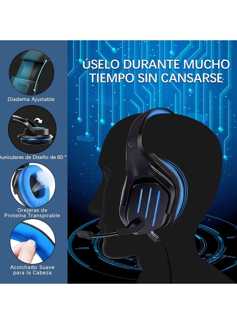 TM8 Gaming Headset, 7.1 Surround Sound Headset with Microphone, For Games, PC Headphones, Heavy Bass, Telescopic, Noise Isolation, Wired, FPS Compatible, LED Light, - Image 3