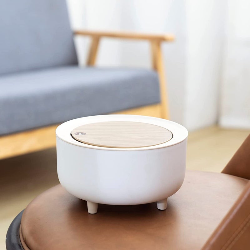 Jukmen Mini Trash Can Exquisite Tiny Trash Can with Lid for Desk Plastic Mini Countertop Trash Can for Desktop Office and Coffee Bar Makeup Waste Can Presstype Highfoot Desktop Trash Can - Image 2