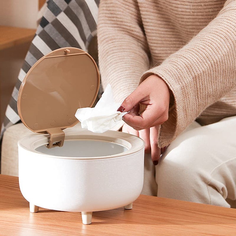 Jukmen Mini Trash Can Exquisite Tiny Trash Can with Lid for Desk Plastic Mini Countertop Trash Can for Desktop Office and Coffee Bar Makeup Waste Can Presstype Highfoot Desktop Trash Can - Image 1