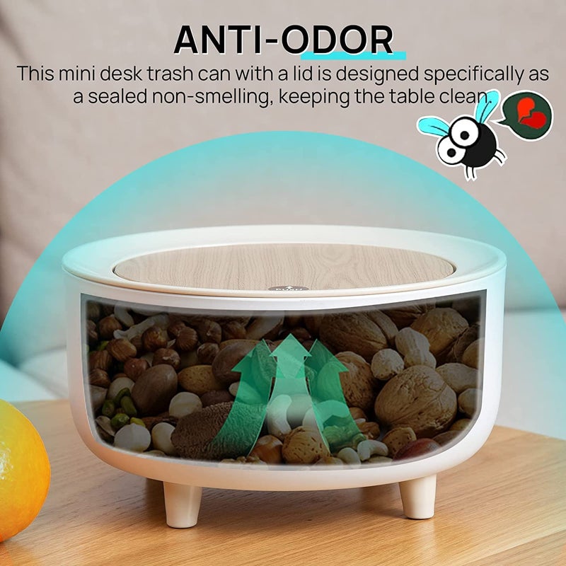 Jukmen Mini Trash Can Exquisite Tiny Trash Can with Lid for Desk Plastic Mini Countertop Trash Can for Desktop Office and Coffee Bar Makeup Waste Can Presstype Highfoot Desktop Trash Can - Image 5