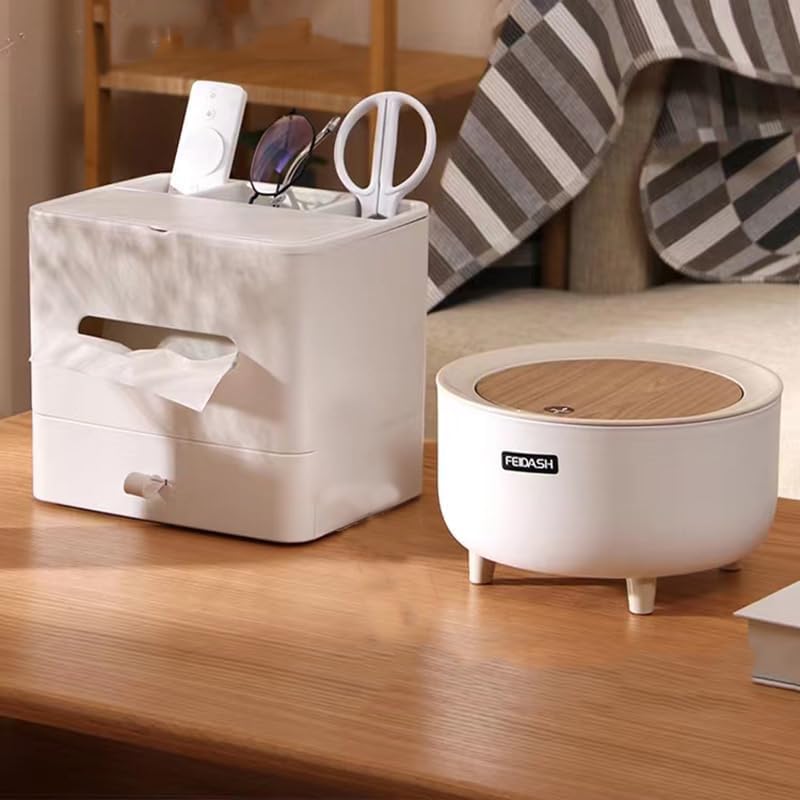 Jukmen Mini Trash Can Exquisite Tiny Trash Can with Lid for Desk Plastic Mini Countertop Trash Can for Desktop Office and Coffee Bar Makeup Waste Can Presstype Highfoot Desktop Trash Can - Image 4