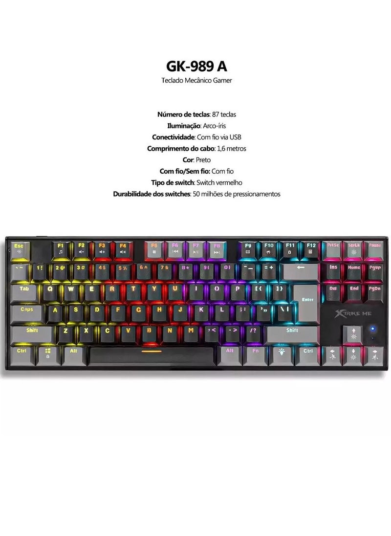 XTRIKE ME - GK989B Gaming Mechanical Keyboard - Red Switches - Rainbow LED Lighting - Image 1
