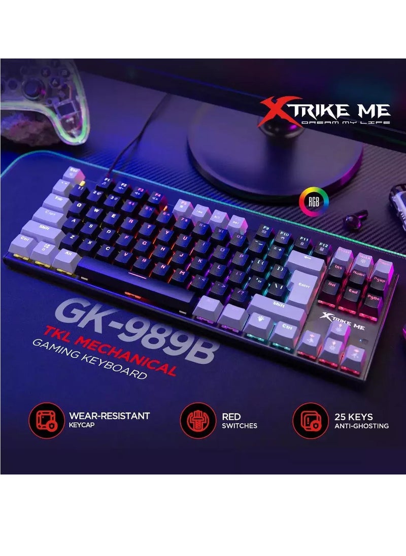 XTRIKE ME - GK989B Gaming Mechanical Keyboard - Red Switches - Rainbow LED Lighting - Image 1