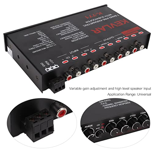 Dpofirs Car Audio Graphic Equalizer, 7 Bands EQ Car Amplifier Graphic Equalizer with Adjustment High Level Input EQ, Car Amplifier Equalizers for Boat RV RTV Motorcycle Car Stereo - Image 2