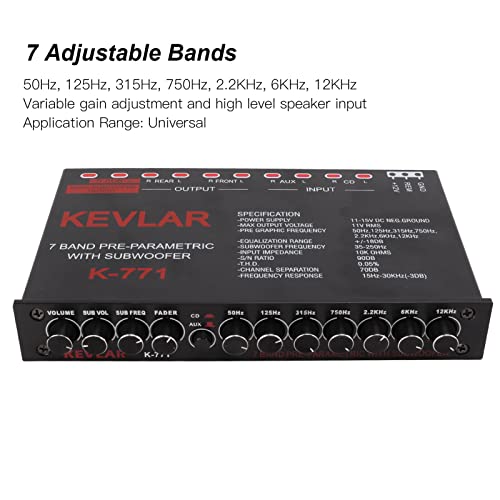 Dpofirs Car Audio Graphic Equalizer, 7 Bands EQ Car Amplifier Graphic Equalizer with Adjustment High Level Input EQ, Car Amplifier Equalizers for Boat RV RTV Motorcycle Car Stereo - Image 3