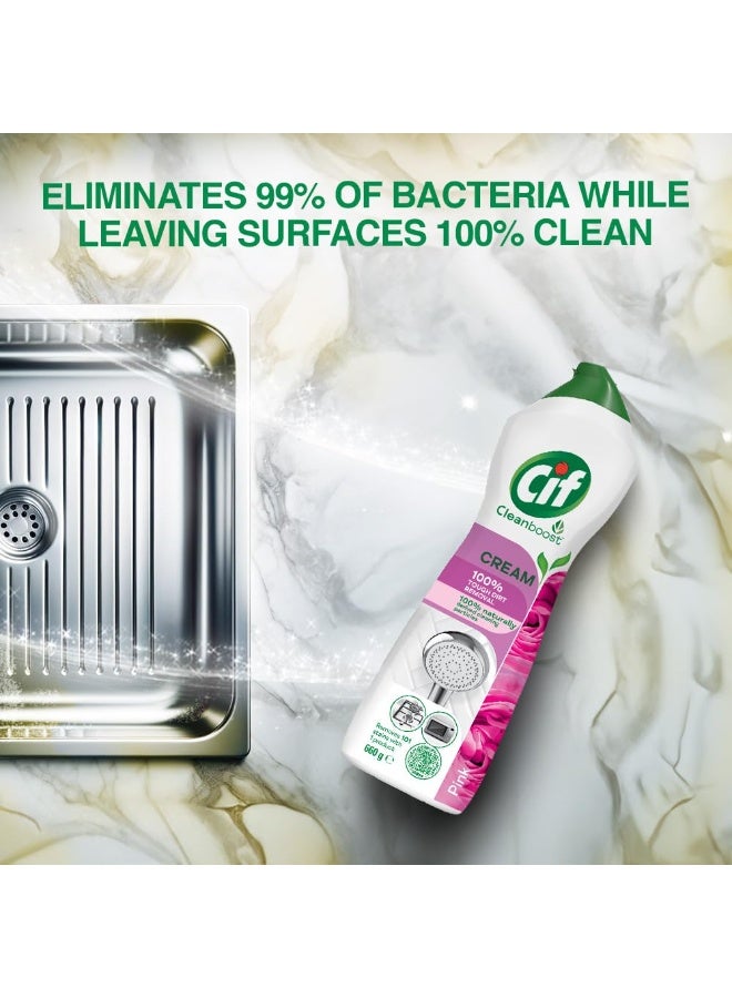 سى اى اف منظف ​​الأسطح متعدد الأغراض كريم الزهور الوردية من CIF للبقع الصعبة ورائحة الزهور، مناسب لحوض الاستحمام والمدخنة وموقد الغاز والبلاط والحوض، 500 مل - Image 5