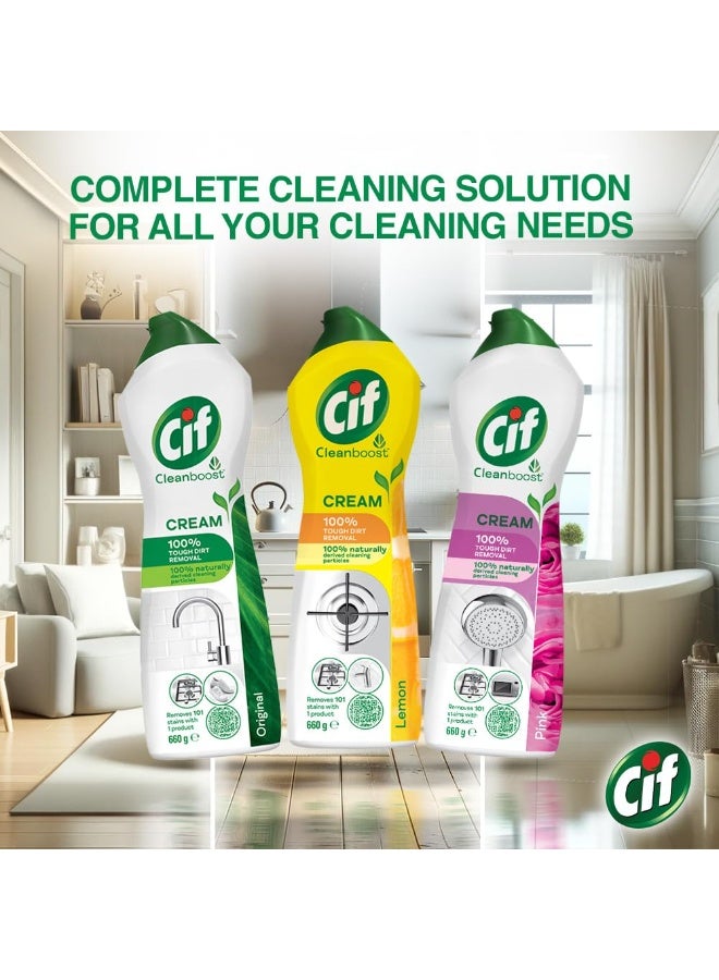 سى اى اف منظف ​​الأسطح متعدد الأغراض كريم الزهور الوردية من CIF للبقع الصعبة ورائحة الزهور، مناسب لحوض الاستحمام والمدخنة وموقد الغاز والبلاط والحوض، 500 مل - Image 2