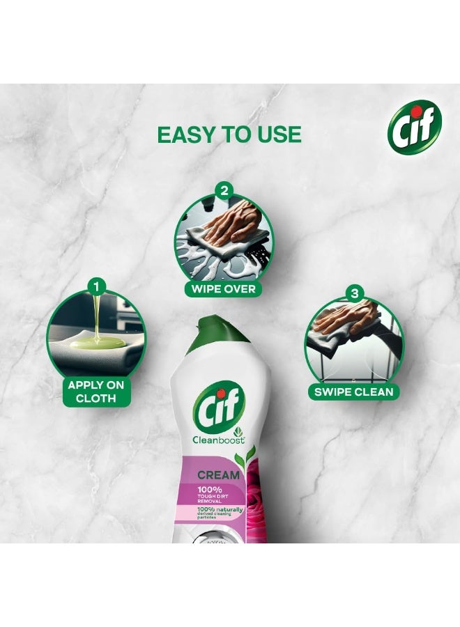 سى اى اف منظف ​​الأسطح متعدد الأغراض كريم الزهور الوردية من CIF للبقع الصعبة ورائحة الزهور، مناسب لحوض الاستحمام والمدخنة وموقد الغاز والبلاط والحوض، 500 مل - Image 4