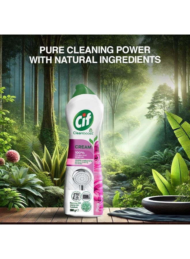 سى اى اف منظف ​​الأسطح متعدد الأغراض كريم الزهور الوردية من CIF للبقع الصعبة ورائحة الزهور، مناسب لحوض الاستحمام والمدخنة وموقد الغاز والبلاط والحوض، 500 مل - Image 3