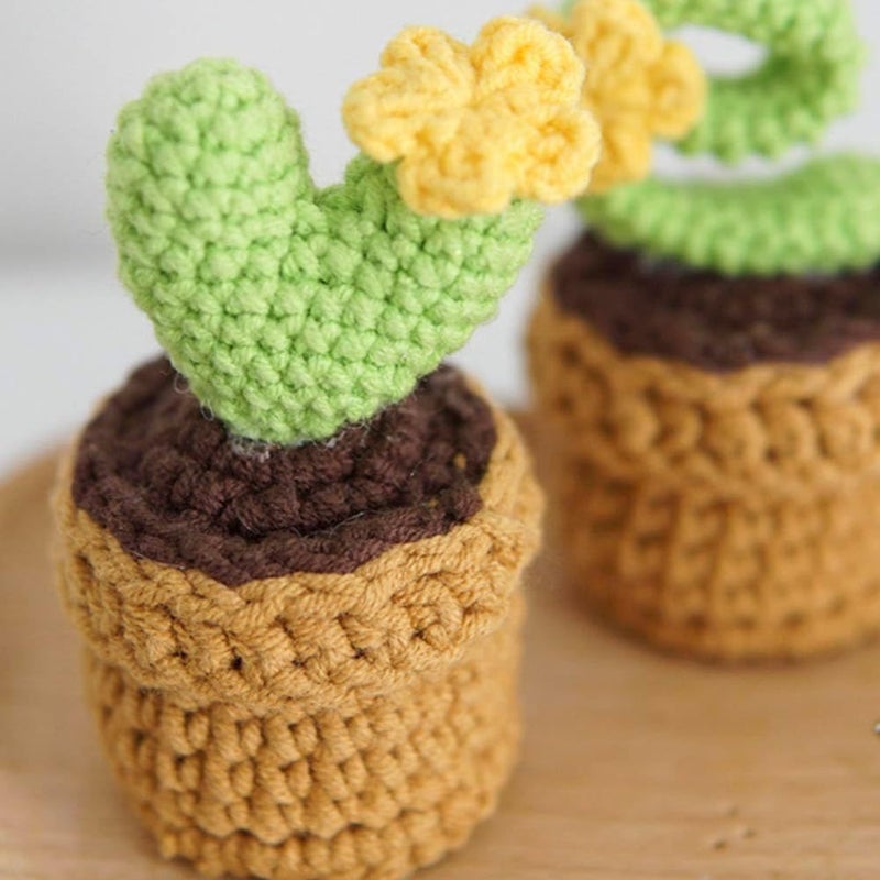 Yangshine 4 Pieces Mini Potted Succulent Plants Handmade Crochet Flowers Knitted Cactus Flowers for Home Office Car Dashboard Decoration Color #13 - Image 3