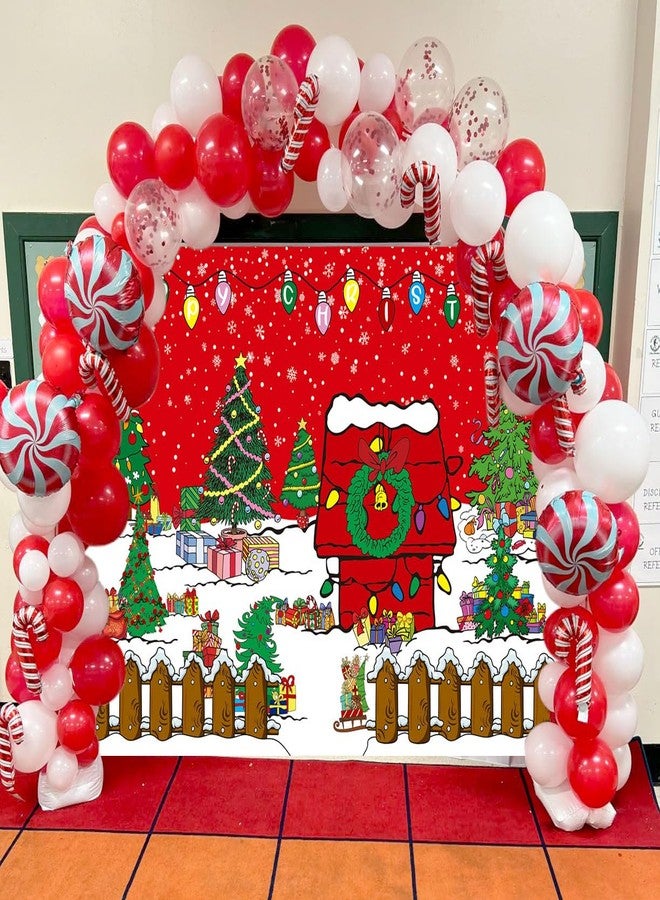 CINRAY Comic Christmas Red House Backdrop 7x5FT Winter Snowy Night Xmas Tree Kennel Photography Background for Kids Winter Holiday Christmas Party Decorations Supplies Photo Props - Image 3