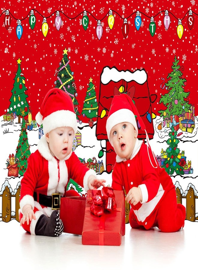 CINRAY Comic Christmas Red House Backdrop 7x5FT Winter Snowy Night Xmas Tree Kennel Photography Background for Kids Winter Holiday Christmas Party Decorations Supplies Photo Props - Image 4