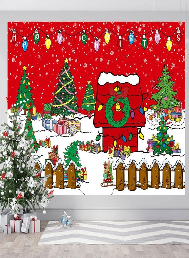 CINRAY Comic Christmas Red House Backdrop 7x5FT Winter Snowy Night Xmas Tree Kennel Photography Background for Kids Winter Holiday Christmas Party Decorations Supplies Photo Props - Image 2