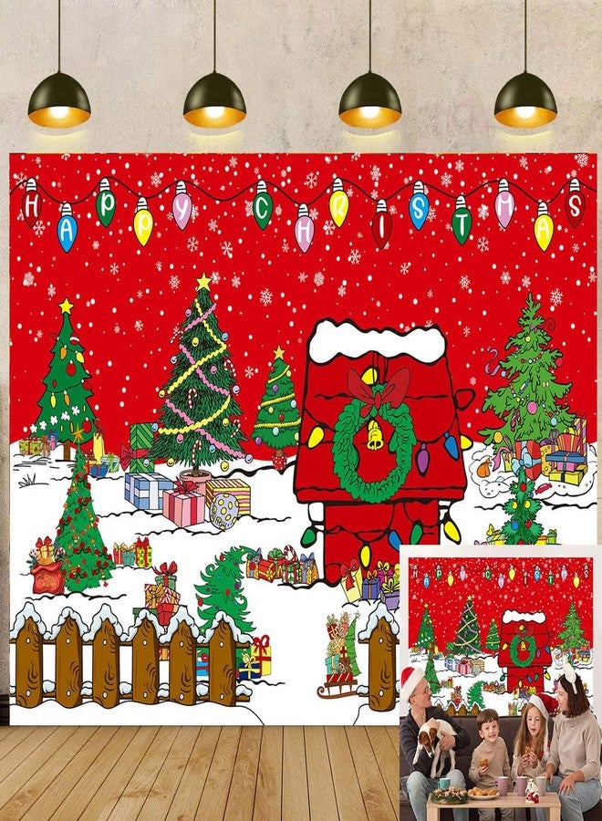 CINRAY Comic Christmas Red House Backdrop 7x5FT Winter Snowy Night Xmas Tree Kennel Photography Background for Kids Winter Holiday Christmas Party Decorations Supplies Photo Props - Image 1
