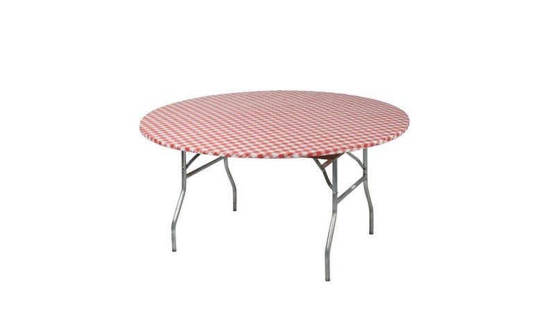 Kwik-Covers KwikCovers 60 Round Fitted Plastic Table Covers Bundle of 5 Red Gingham 