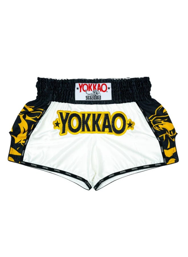 YOKKAO ORIGINAL GOLD MUAY THAI SHORTS WHITE - Image 1