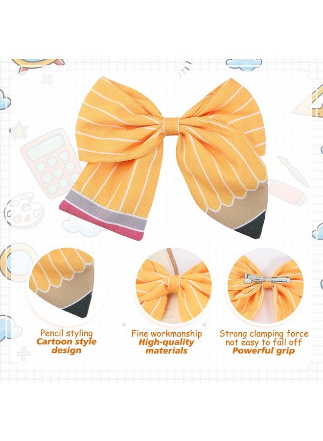 AIDVPOD Back to School Bow Hair Clips Yellow Pencil Hair Bow Clips Sparkling Sequin Pencil Apple Alligator Clips Hair Accessories for Little Girls, Toddlers, Kids, and Teens - Image 3