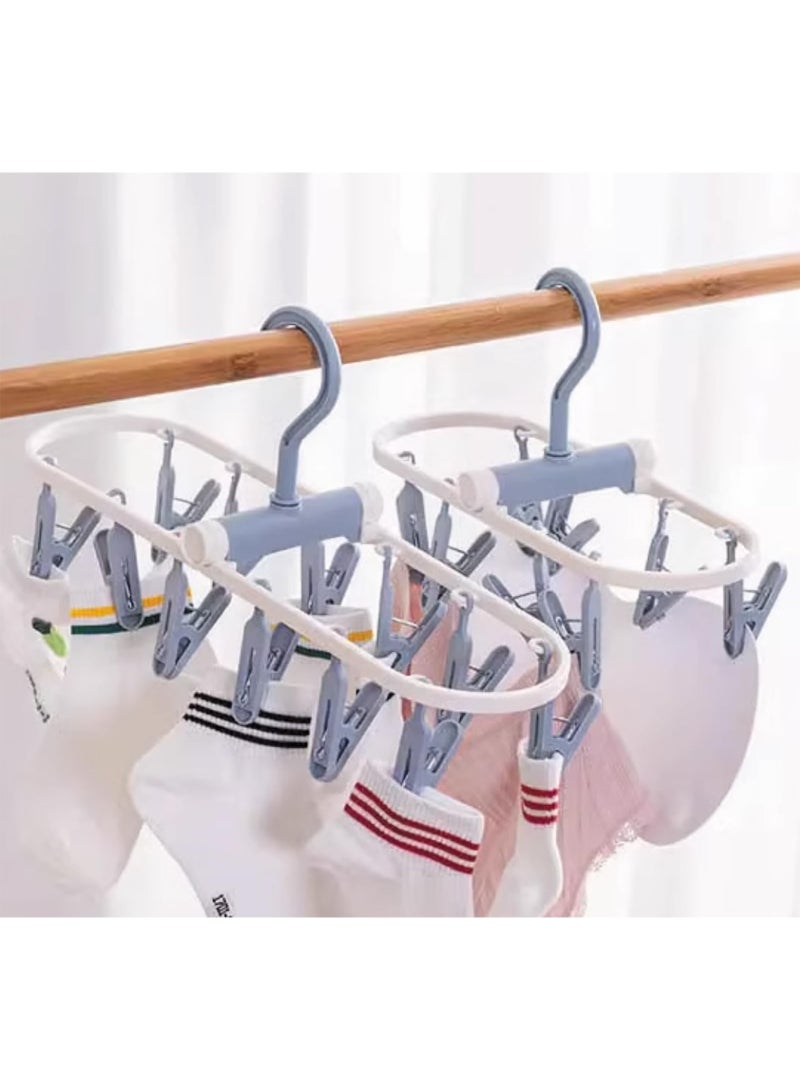sokany 2 Pack Foldable Clothes Drying Rack, 12 Clips Laundry Hanger for Socks, Underwear, Drying Towels and Baby Clothes (Blue/Grey) - Image 5